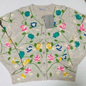 New see and be seen Floral Embroidered Sweater - Beige with Multicolor Accents